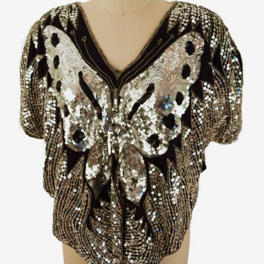 Butterfly Sequin Top (L) Vintage Chic!